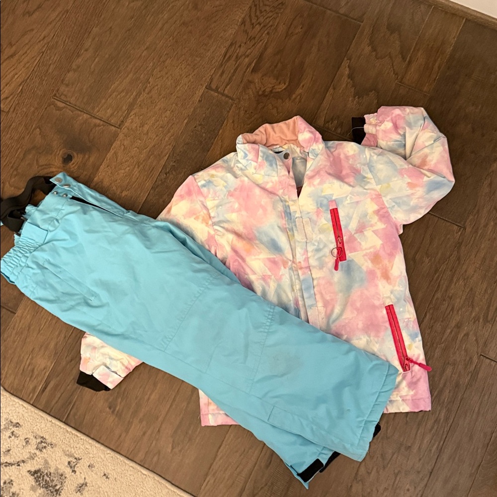 Girls Kids Multicolor ski Jacket and Overalls